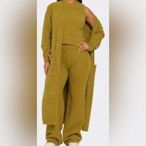 Three-Piece Olive Cardigan Set - various sizes